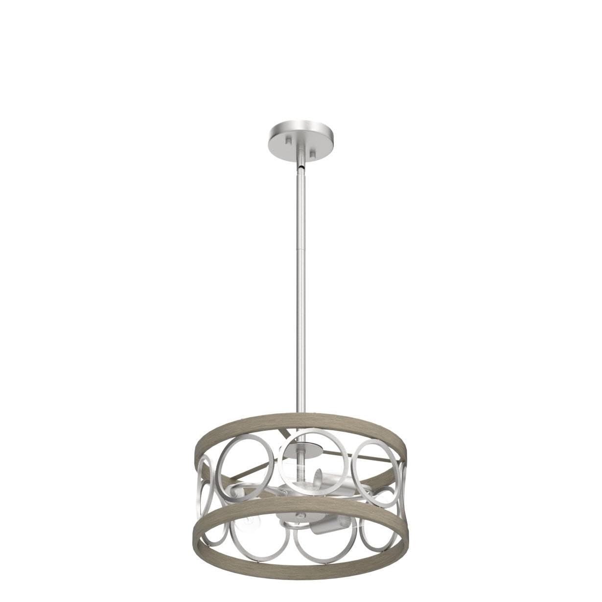 Peskoe Modern Chandelier, 13'' Farmhouse Pendant Light Dining Room Light Fixtures, Ceiling Light For Bedroom Living Room Kitchen, 3-Light Nickel And Wood Grain Metal Hanging Lamp