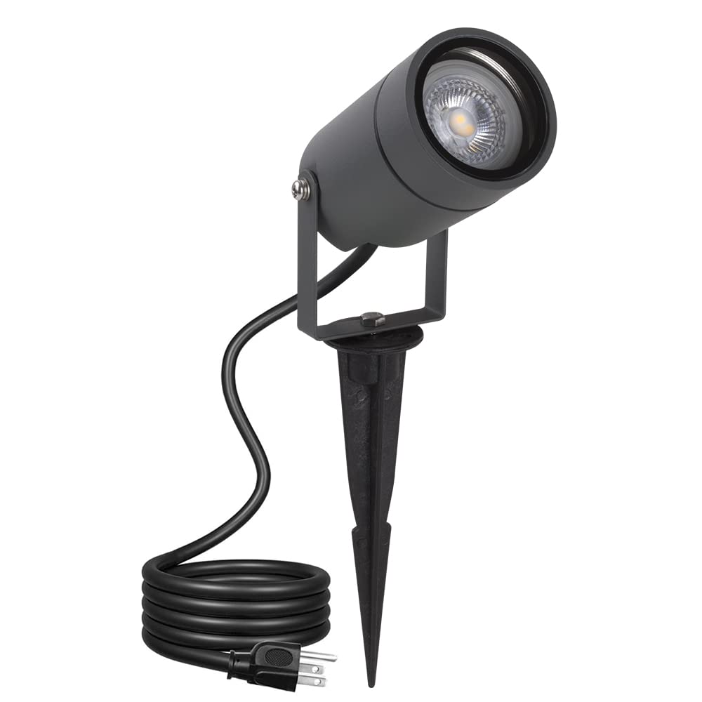 DAWALIGHT Outdoor Spotlight, 6W Landscape Lighting, GU10 Bulb, IP65 Waterproof, Aluminum, Dark Gray, Model DS0091