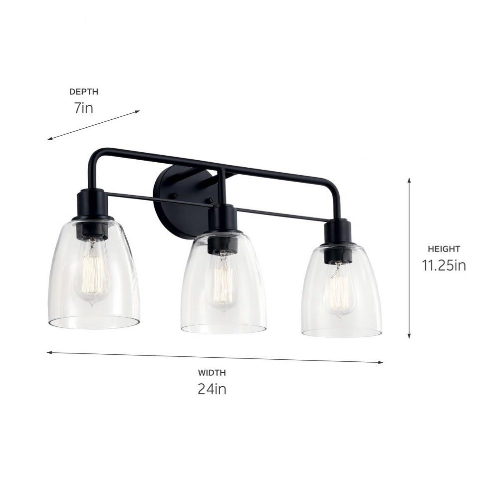Kichler Meller 24 Inch 3 Light Vanity Light With Clear Glass In Black