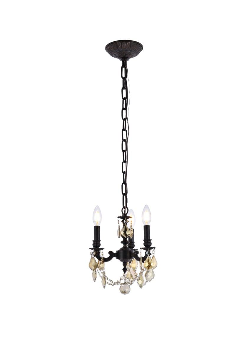 Elegant Lighting Lille Collection 3-Light Hanging Fixture with Royal Cut Crystal, Dark Bronze Finish