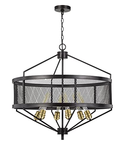 Cal 60W x 6 Metal Chandelier, Black/Antique Brass, Model FX-3743-6, 30 x 30 x 29 Inches