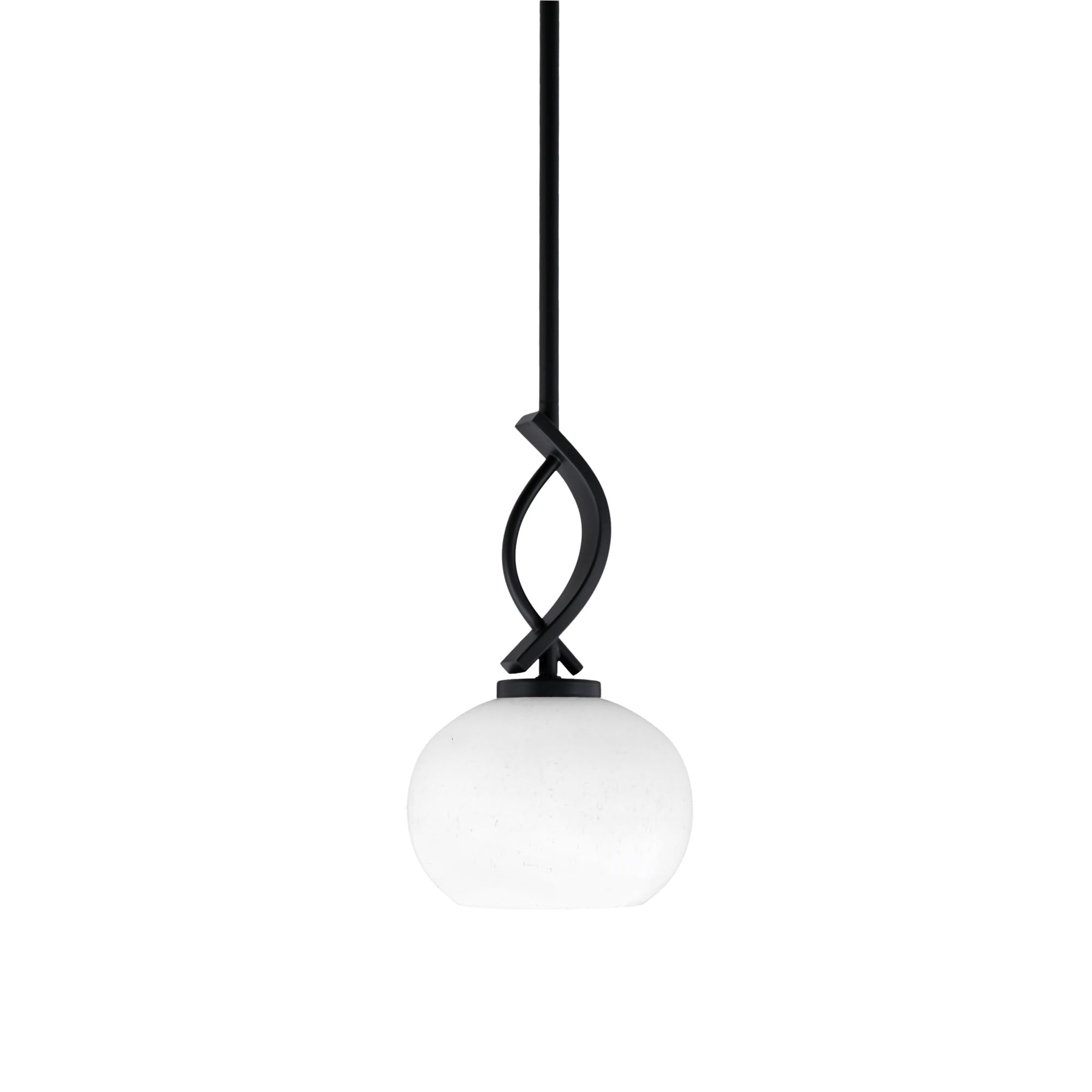 Cavella 1 Light Stem Mini Pendant Shown In Matte Black Finish With 7" White Muslin Glass