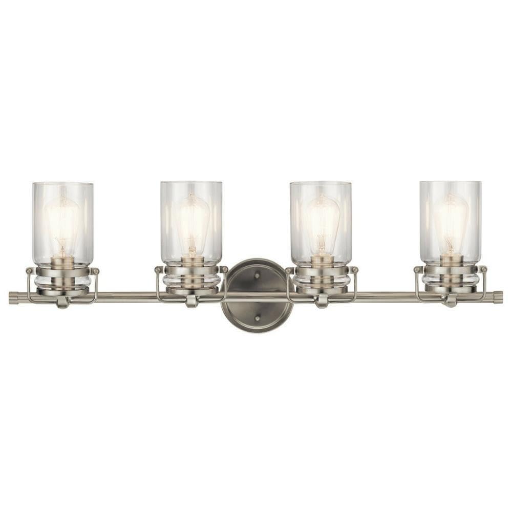 Kichler Brinley 32.25'' Vanity Light In Brushed Nickel, 4-Light Farmhouse Bathroom Vanity Light With Clear Glass, (32.25'' W X 1