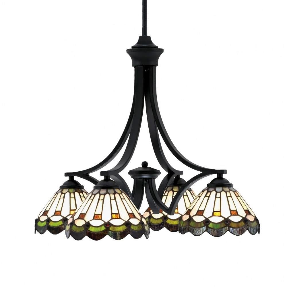Toltec Lighting 568-Mb-9395 Zilo - 4 Light Downlight Chandelier-19.25 Inches Tall And 22.5 Inches Wide, Finish Color: Matte Black, Glass Color: Cyprus Art