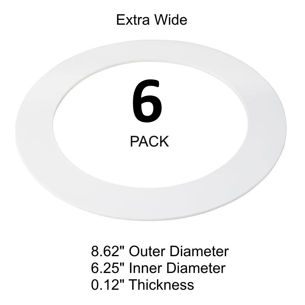 Lighting Labs 6 Pack Gloss White Goof Trim Ring for 8" Recessed Can Light, 8.6" Outer Diameter, 6.2" Inner Diameter, Plastic