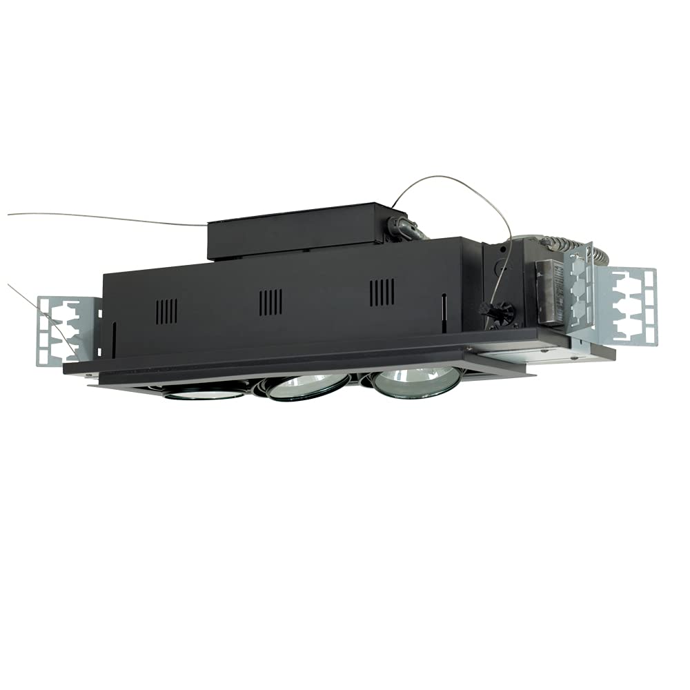 Jesco Lighting Mga175-3Esb Modulinear Directional Lighting For New Construction, Double Gimbal Ar111 3-Light Linear, Black Interior With Silver Trim