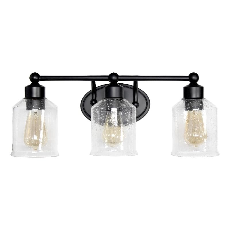 All The Rages 3-Light Vanity Fixture Metal & Glass Black/Clear LHV-1009-BK