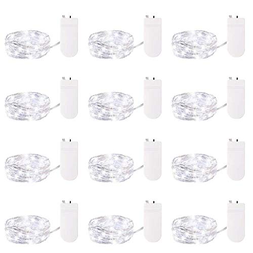 Brightown 12 Pack Led Fairy Lights Battery Operated String Lights Waterproof Silver Wire 7 Feet 20 Led Firefly Starry Moon Lights for DIY Wedding Party Bedroom Patio Christmas (12 Pack, White)