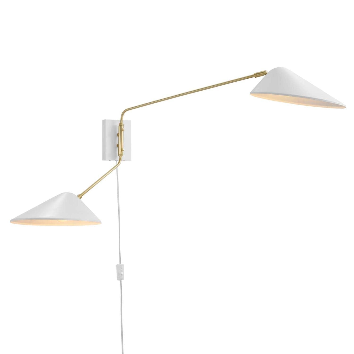 Modway Journey 2-Light Modern Metal Swing Arm Wall Sconce in White