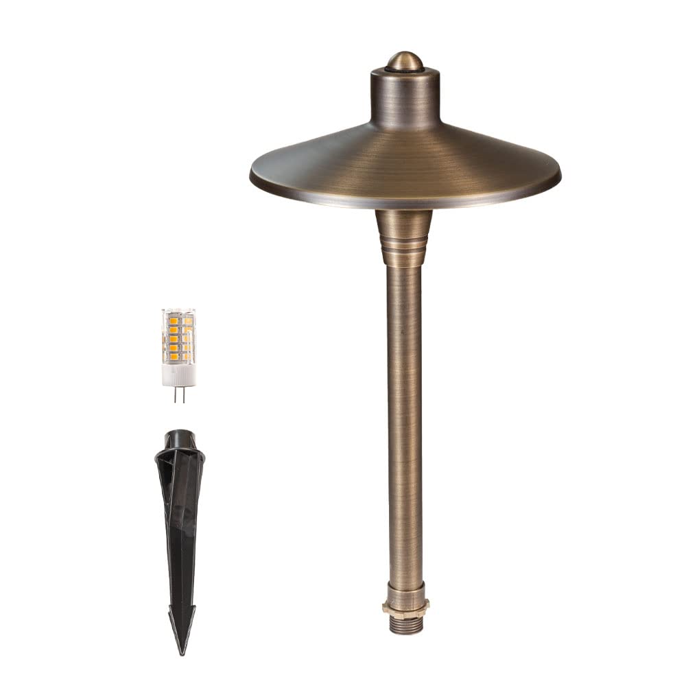 Lumen Logic G2 12V Brass Mini Path Light (15 Tall) With 3W 2700K Warm White G4 Led Bulb For Low Voltage Landscape Lighting On Outdoor Pathway  Walkway  Garden  Driveway Or Patio