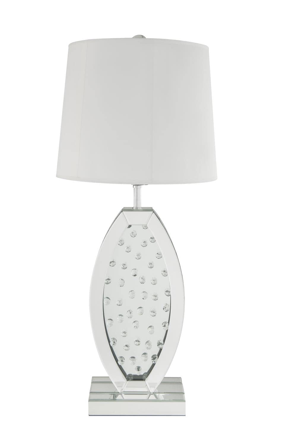 Acme Nysa Drum Shape Table Lamp in White Fabric and Mirrored