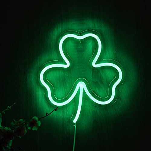 Roouneon LED Neon Sign - Clover Shamrock Light for Bar, Bedroom, Home Decor - Green2 - Model LED-Clover
