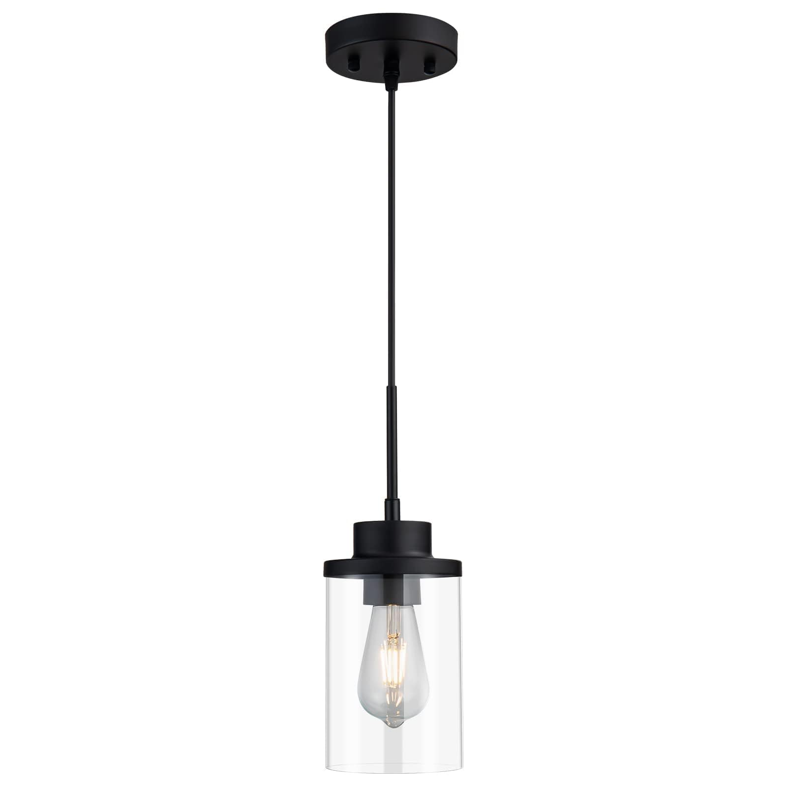 Dalivol Modern Black Farmhouse Clear Glass Cylinder Pendant Light Fixture,Ceiling Hanging Metal Industrial Mini Pendant Lighting