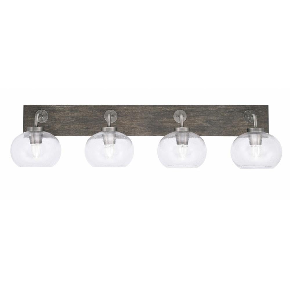 Toltec Lighting 1774-GPDW-202 Oxbridge - 4 Light Bath Bar-9 Inches Tall and 37.5 Inches Length, Finish Color: Graphite/Painted Distressed Wood-Look Metal, Glass Color: Clear Bubble