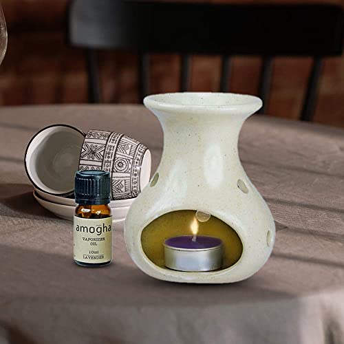 Iris Ceramic Stoneware Fragrance Vapourizer Diya Lavender & Tealights (White)