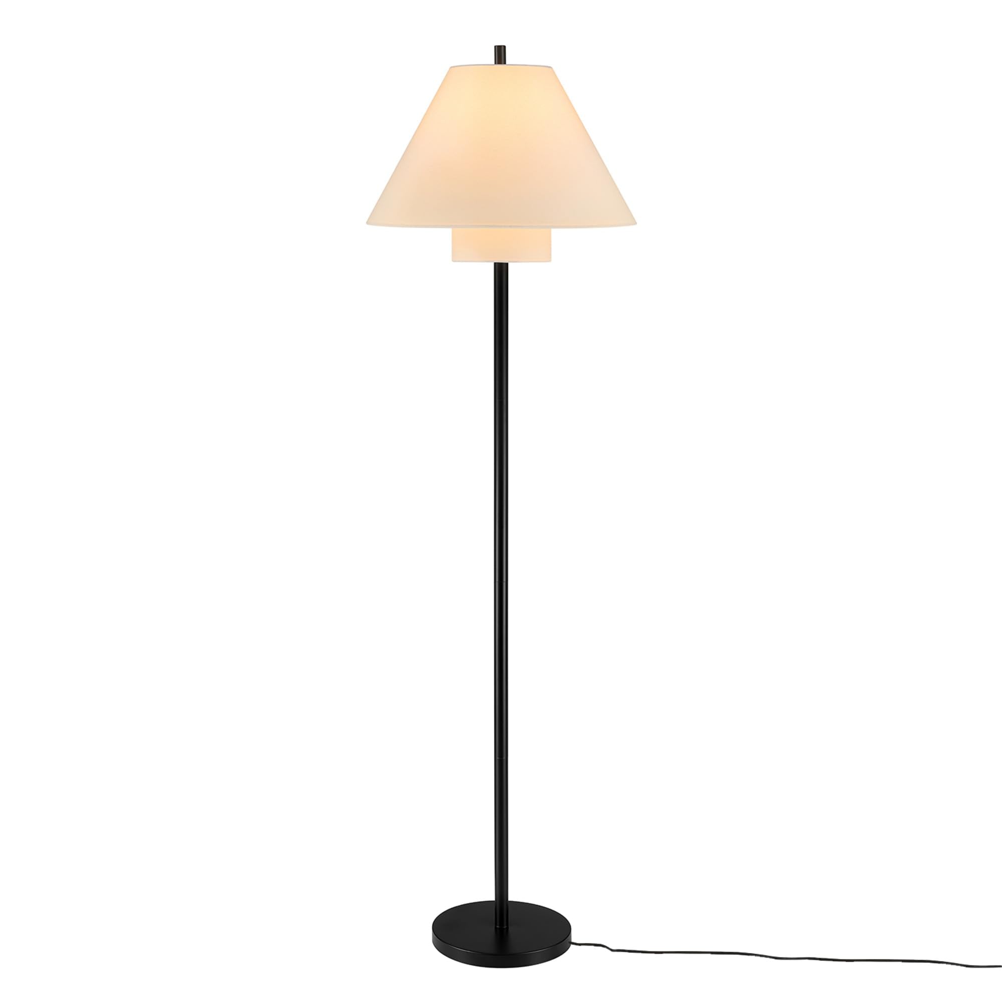 Globe Electric 61000170 62 Floor Lamp, Matte Black, White Fabric Double Shade, On/Off Rotary Switch on Socket, 5-Foot Black Cord
