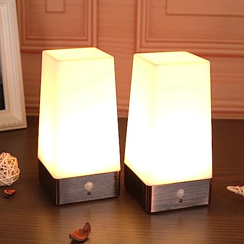 Wralwayslx 2Pack Pir Motion Sensor Led Night Light, Battery Powered Table Lamp, Bronze