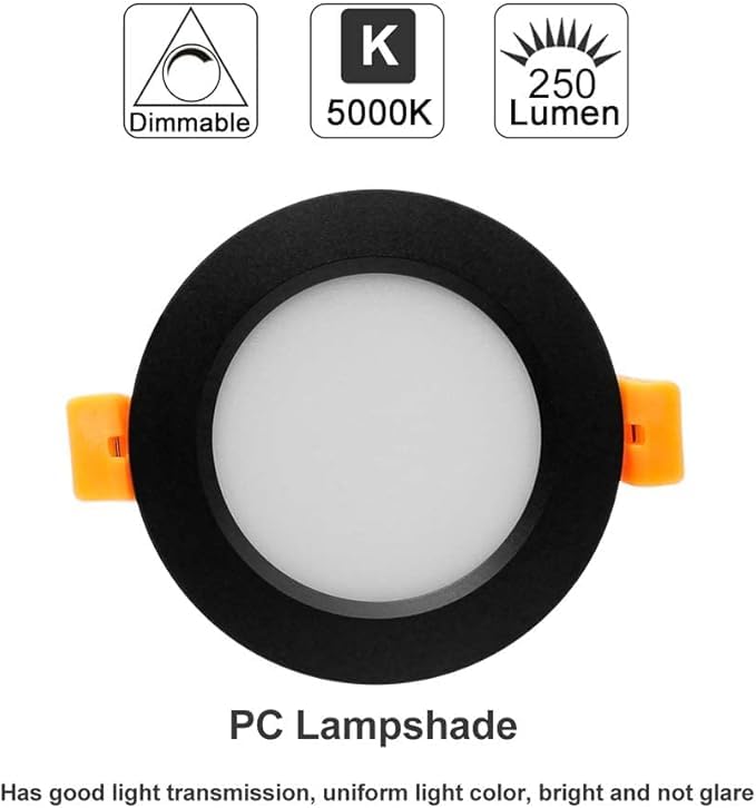 YGS-Tech 2 Inch Dimmable LED Recessed Lighting, 3W (35W Halogen Equivalent), 5000K Daylight White, 24 Pack, Plastic