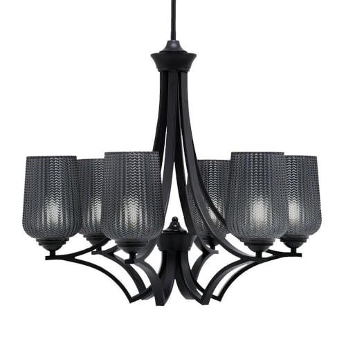 Toltec Lighting 566-Mb-4252 Zilo - 6 Light Uplight Chandelier-23 Inches Tall And 25.75 Inches Wide, Finish Color: Matte Black, Glass Color: Smoke Textured