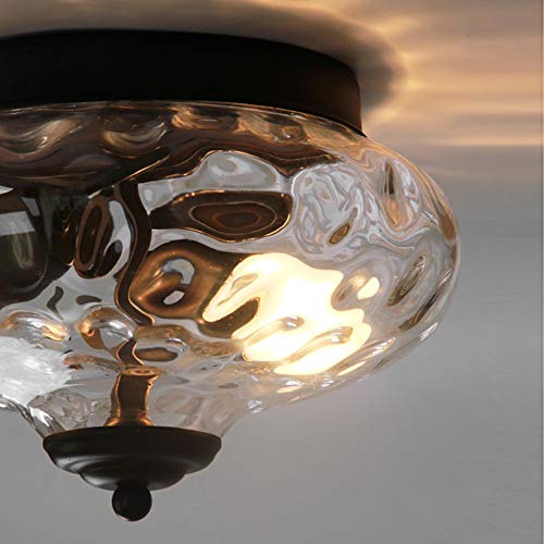 Edislive Modern 2-Light Hammered Glass Flush Mount Light Pendant Ceiling Light Fixture 10.2" Indoor Ceiling Light For Hallyway Foyer Bedroom(Black)