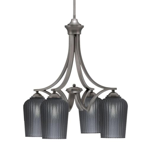 Toltec Lighting 568-Gp-4252 Zilo - 4 Light Downlight Chandelier-22 Inches Tall And 20 Inches Wide, Finish Color: Graphite, Glass Color: Smoke Textured
