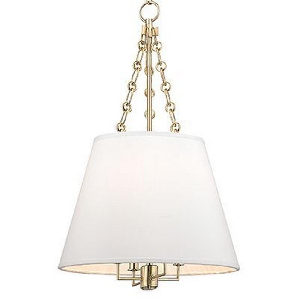 Hudson Valley Lighting 6415-AGB Burdett - Four Light Pendant, Aged Brass Finish with White Faux Silk Shade, 15