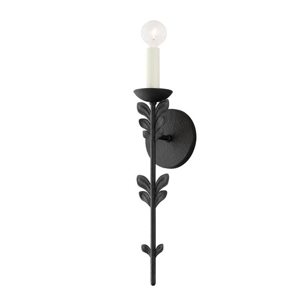 Troy Lighting Florian 20 Wall Light | Black Iron Finish | Exposed Bulb Design | Botanical Modern 1-Light Wall Sconce | Made of A