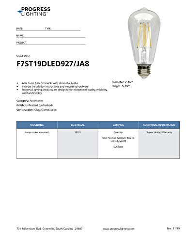 Progress Lighting F7St19Dled927/Ja8 Lamp Accessories, St19, Clear