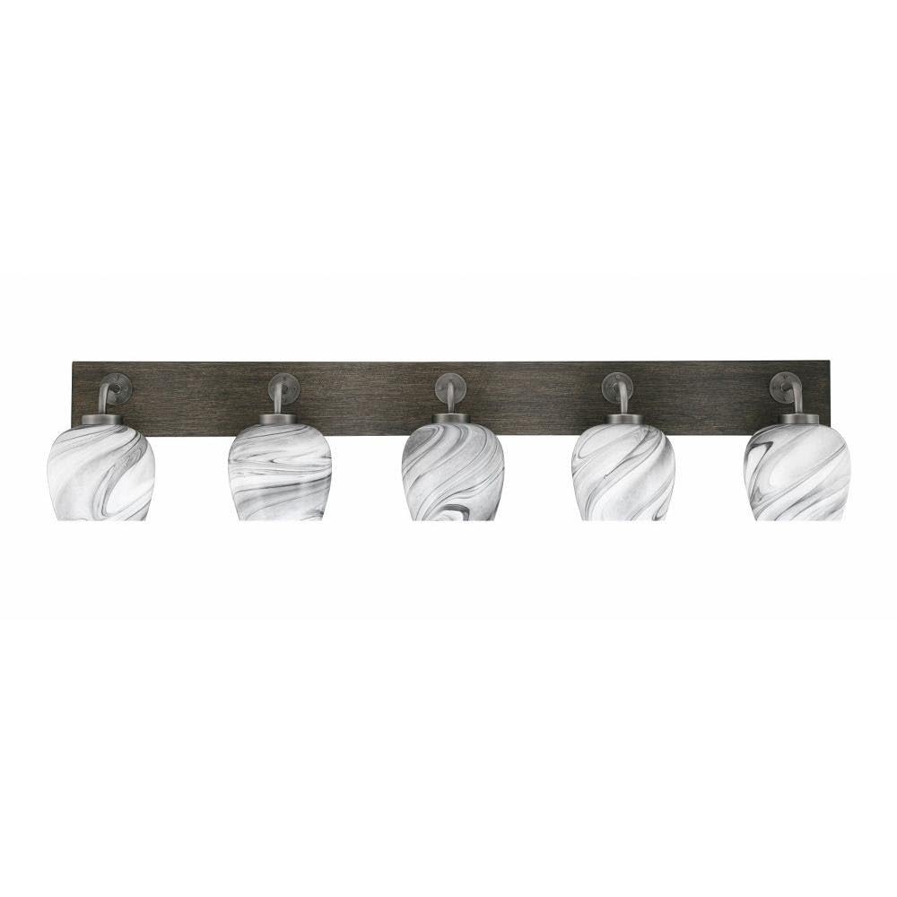 Toltec Lighting 1775-Gpdw-4819 Oxbridge - 5 Light Bath Bar-9.75 Inches Tall And 46.75 Inches Length, Finish Color: Graphite/Painted Distressed Wood-Look Metal, Glass Color: Onyx Swirl