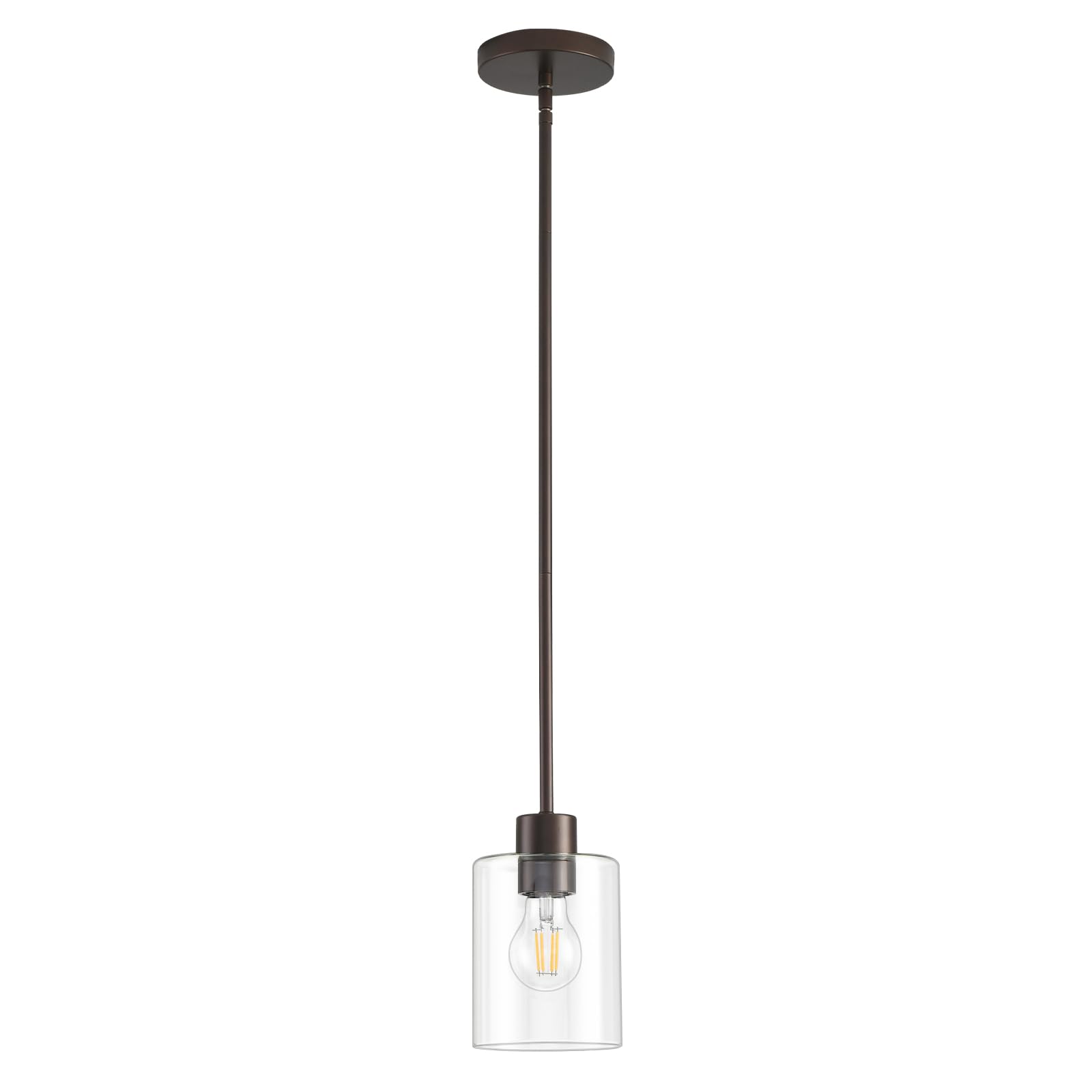 KLSS Oil Rubbed Bronze Pendant Light Fixture - Clear Glass, 3 Rods (12 Inch & 4 Inch), Model KFDD1P001
