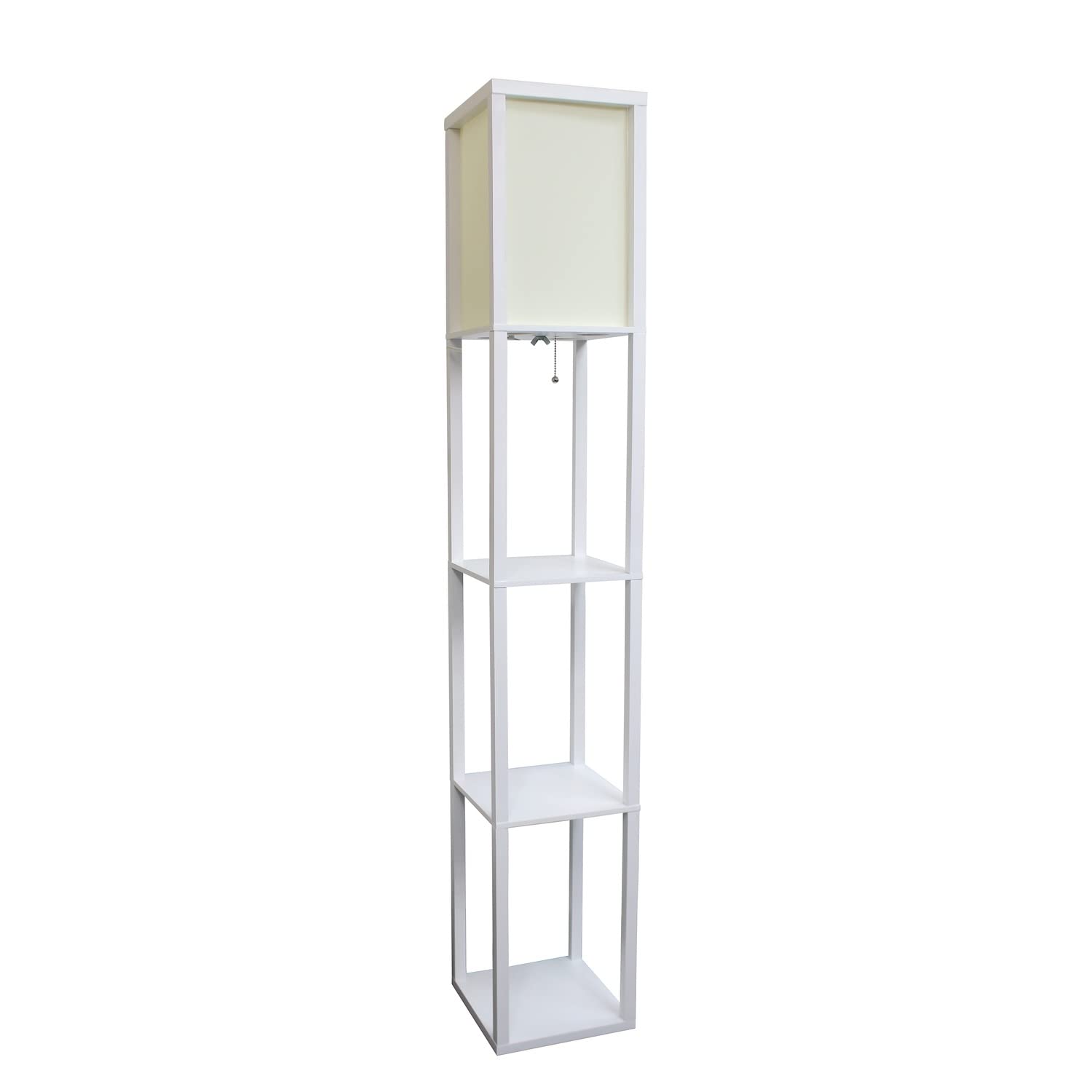 Lalia Home White Column Shelf Floor Lamp With Linen Shade - Elegant Wood Design