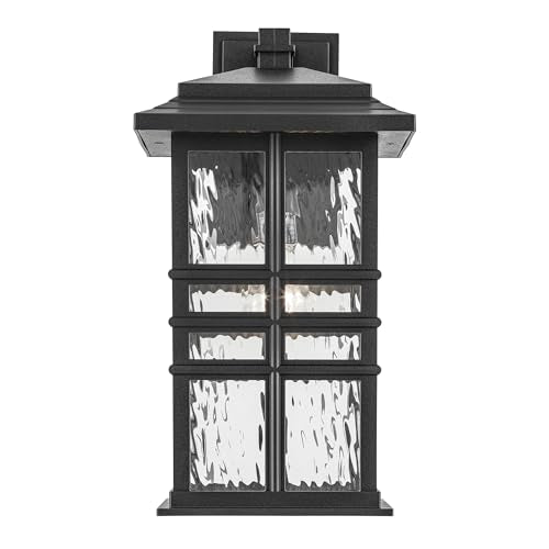 Kichler Beacon Square 17.25'' 1-Light Outdoor Wall Light With Clear Hammered Glass In Textured Black, For Exterior Doors, Garage