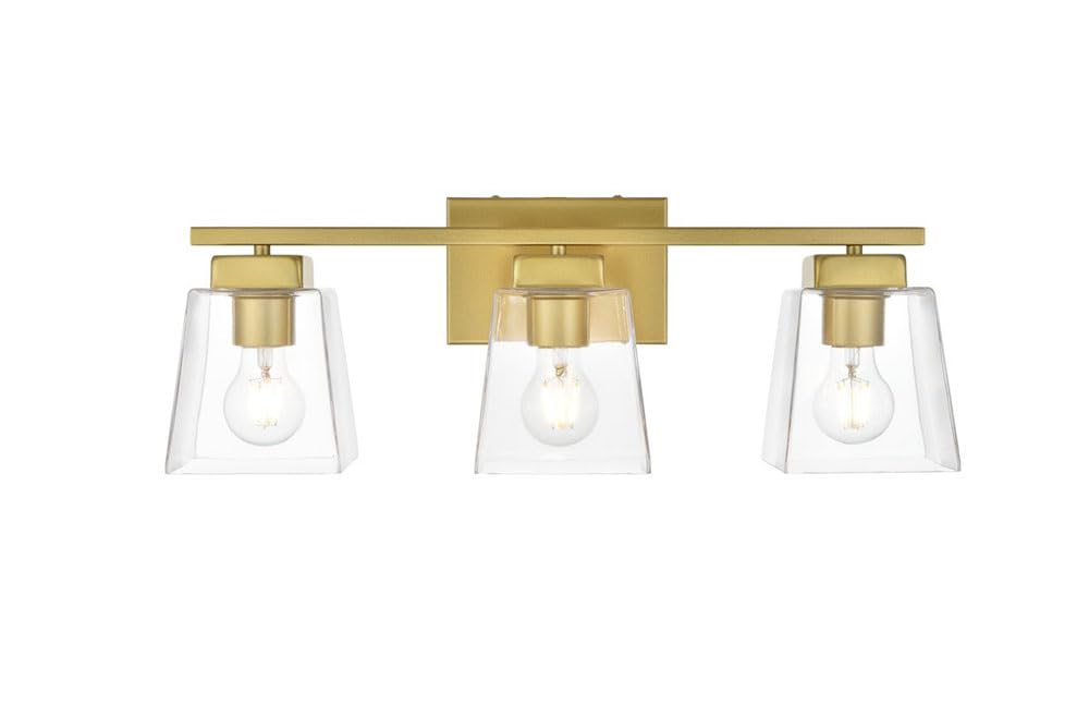 Living District Merrick 3-Light Iron & Glass Bath Sconce in Brass/Clear