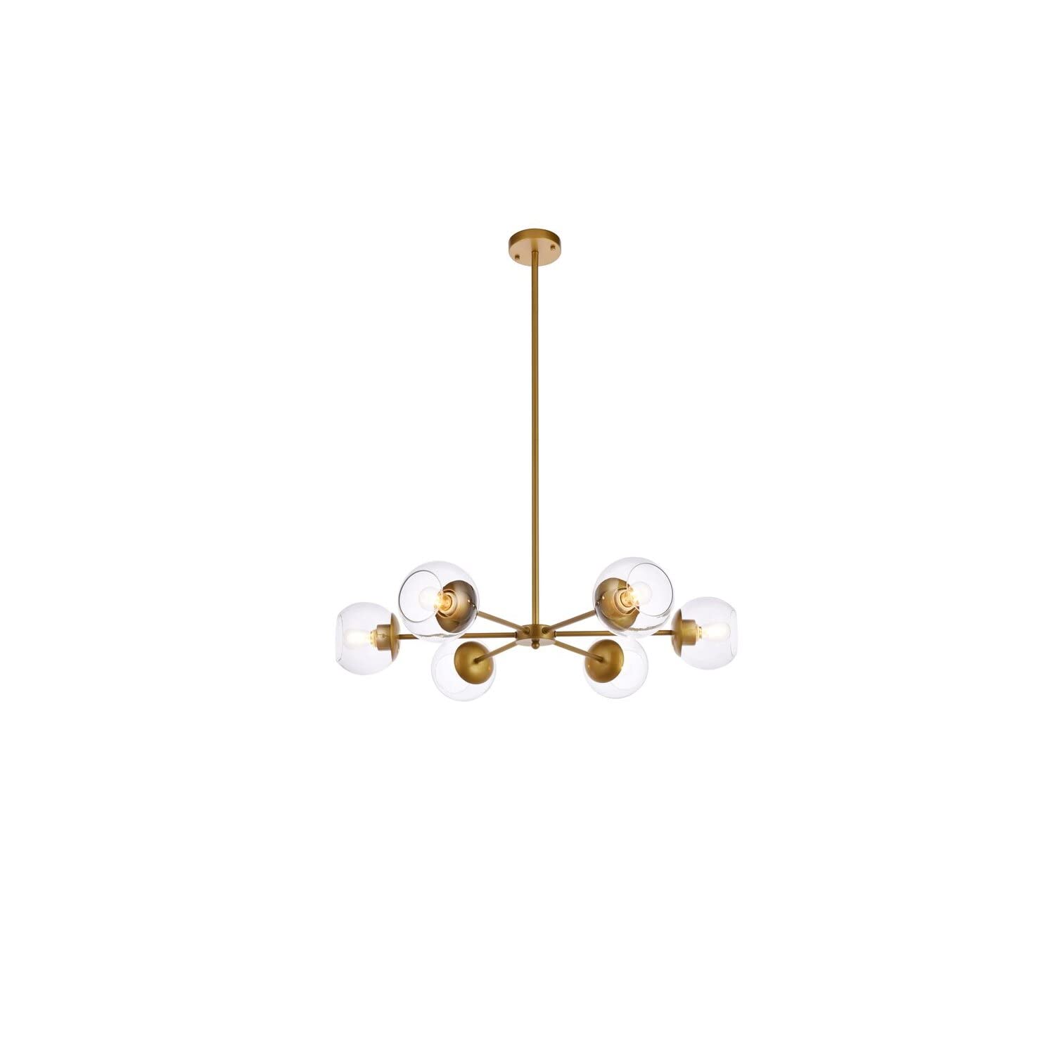 Elegant Lighting Living District Briggs 6-Light Mid-Century Metal Pendant in Brass/Clear