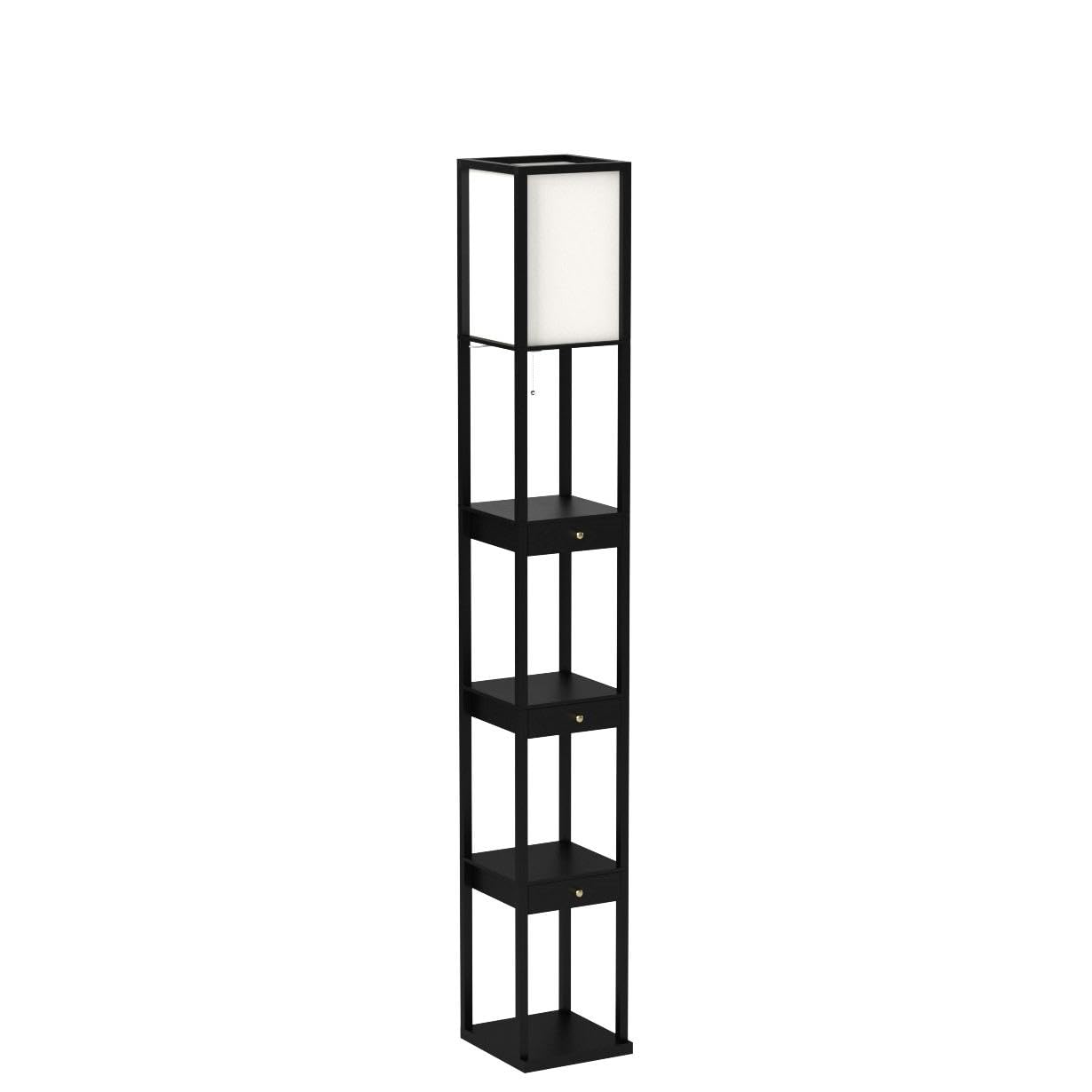 Brightech Maxwell Drawer Edition Floor Lamp - Modern Shelf Design for Living Room, Bedroom, Office - Classic Black