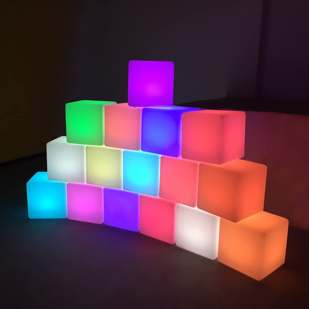 Mr.Go LED Cube Light, 10-inch Rechargeable, 16 RGB Colors, Dimmable, Waterproof, Indoor/Outdoor, Model CQ-C102