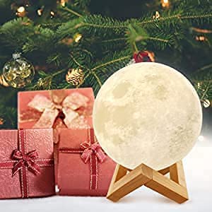 RMFSH Moon Lamp with Text- Moon Night Light for Adults Kids Baby Wooden Stand Remote Touch Control and USB Rechargeable 16 LED C