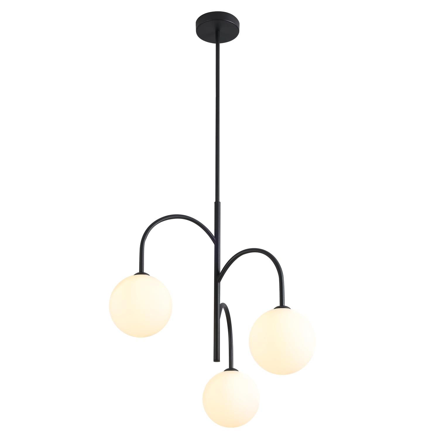 Flyrose Mid Century Modern 3-Light Milk Glass Chandelier Black Globe Pendant Lights Kitchen Island White Frosted Glass Chandelie