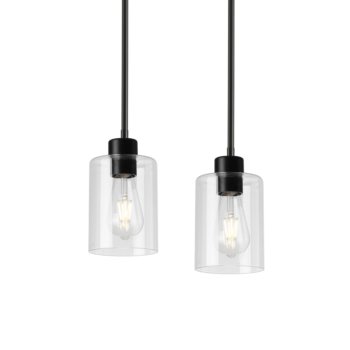 KLSS Black Pendant Lights, Modern Farmhouse Glass Fixture, 2 Pack Stem Rod, Middle Size