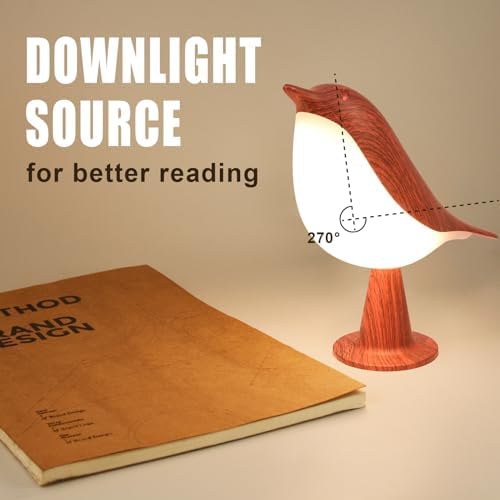 Haotao Bird Table Lamp - 2Pack, Touch Night Light, Cordless, USB Rechargeable, Small, Maple Red, 3-Way Dimmable, 2600mAh Battery