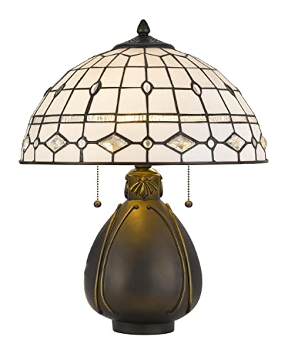 Cal 60W x 2 Tiffany Table Lamp, Dark Bronze, Glass, 16 x 16 x 20, Model BO-2942TB