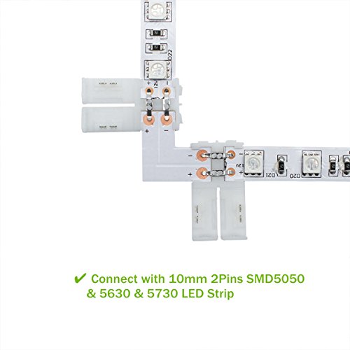 Lightingwill 10Pcs Pack L Shape Solderless Snap Down 2 Pin Led Strip Connector For Right Angle Corner Or 90 Angle Turning Connec