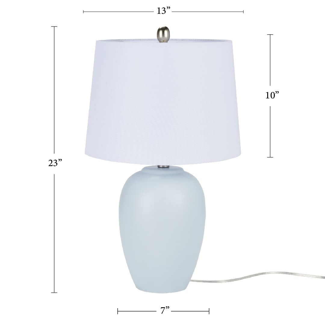 Nourison Coastal Blue Ceramic Table Lamp, 23", White Shade, Ideal for Bedroom, Living Room, Dining Entryway