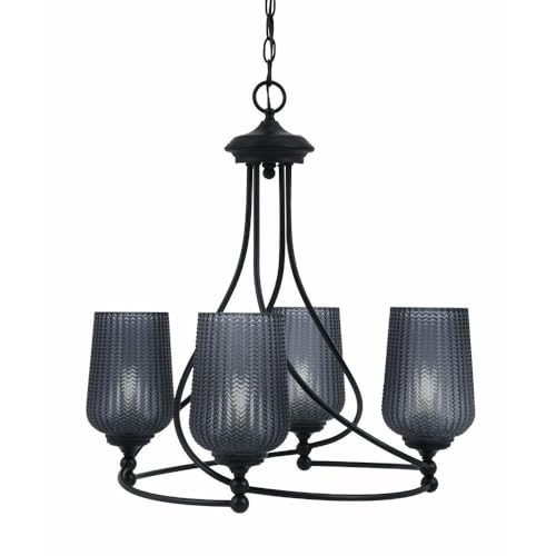 Toltec Lighting 904-Mb-4252 Capri - 4 Light Uplight Chandelier-22.25 Inches Tall And 21.5 Inches Wide, Finish Color: Matte Black, Glass Color: Smoke Textured