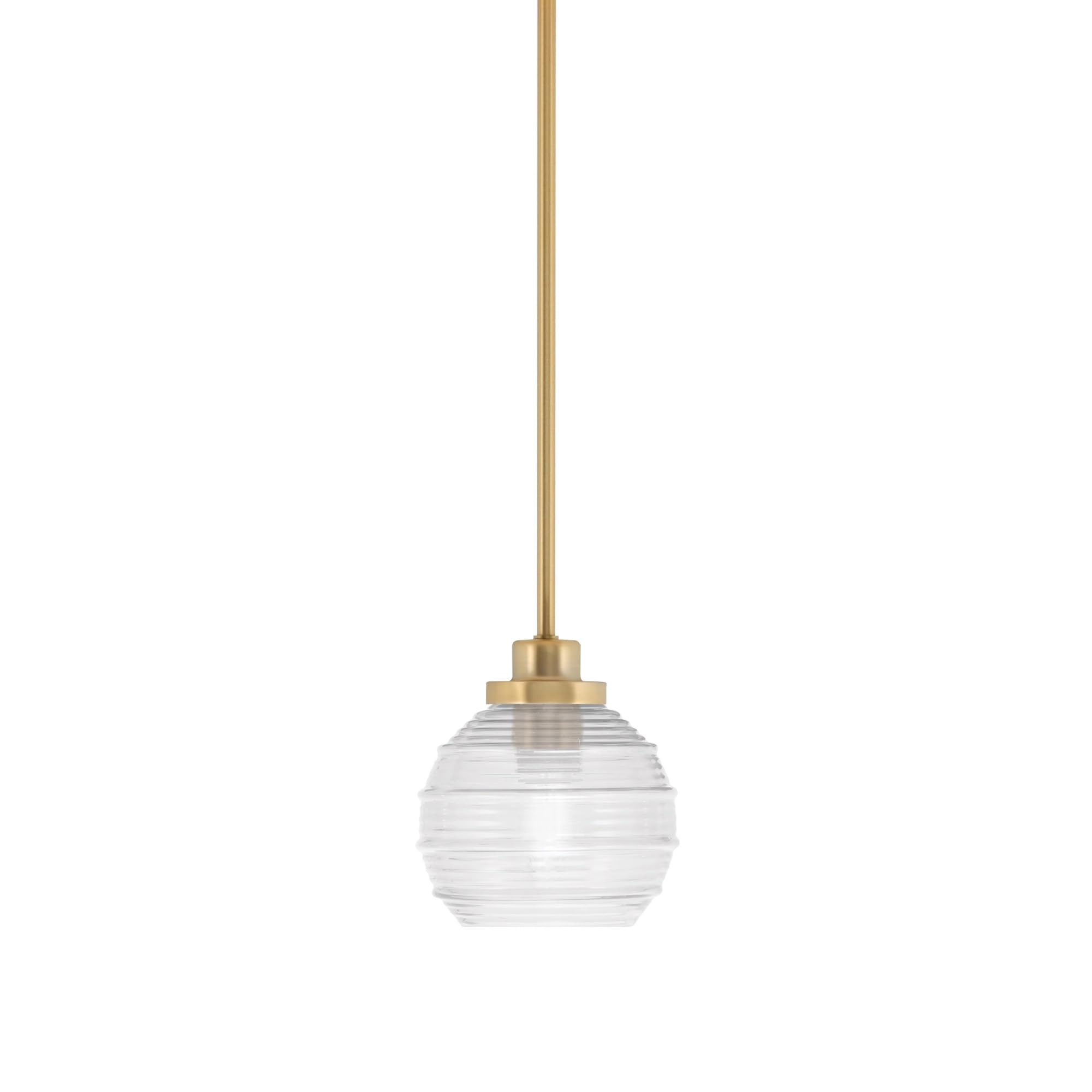Toltec Lighting Odyssey Mini Pendant Light, New Age Brass Finish, 6in Clear Ribbed Glass