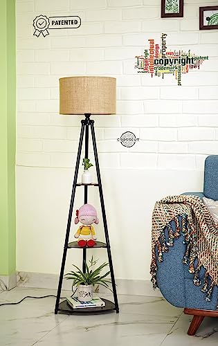 Crosscut Furniture Metal Floor Lamp with 3 shelves (Brown Jute)