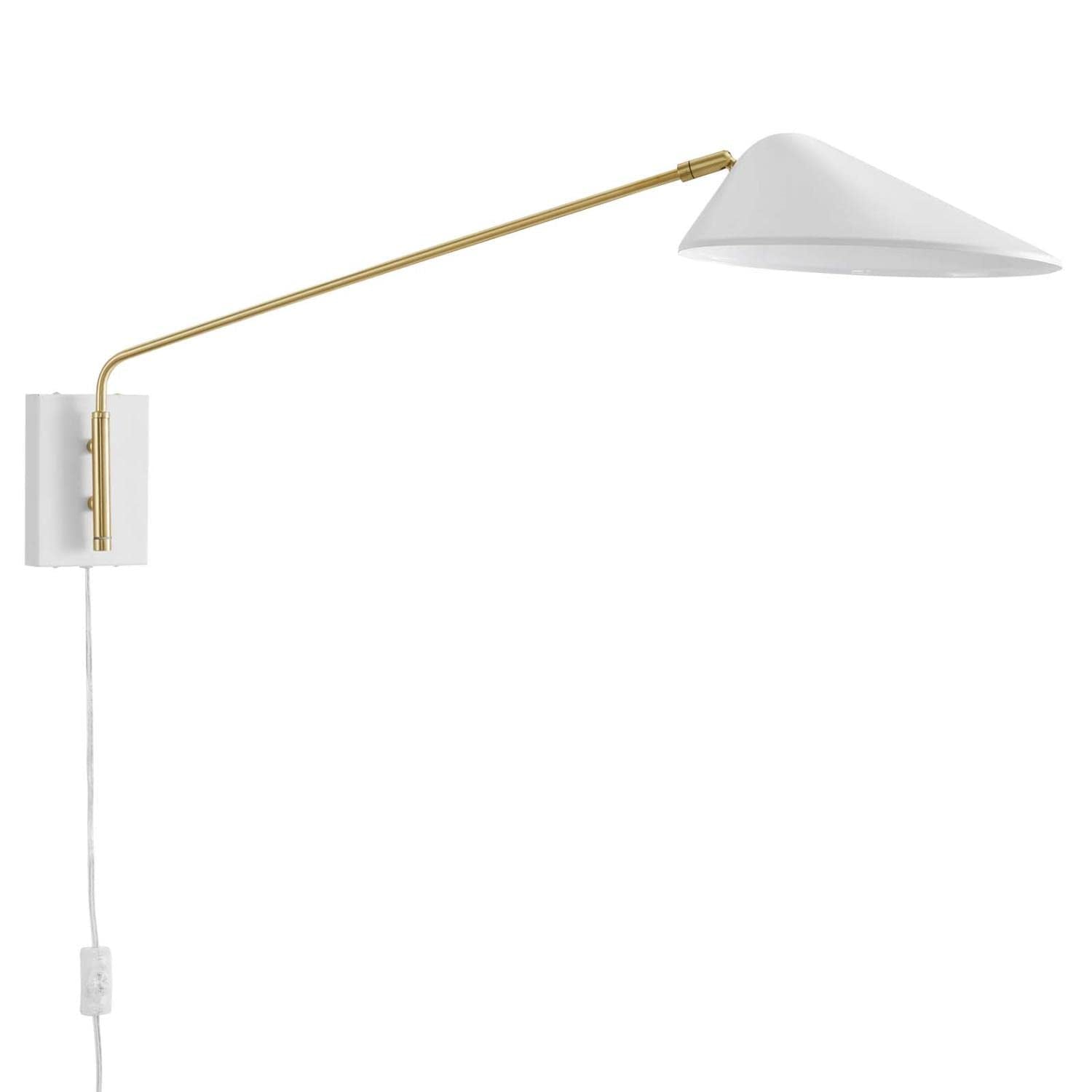 Modway Journey 24 1-Light Modern Metal Swing Arm Wall Sconce in White