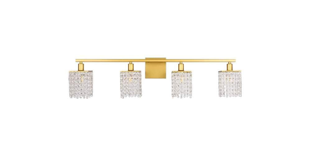 Living District Phineas 4-Light Metal Wall Sconce in Brass and Clear Crystals