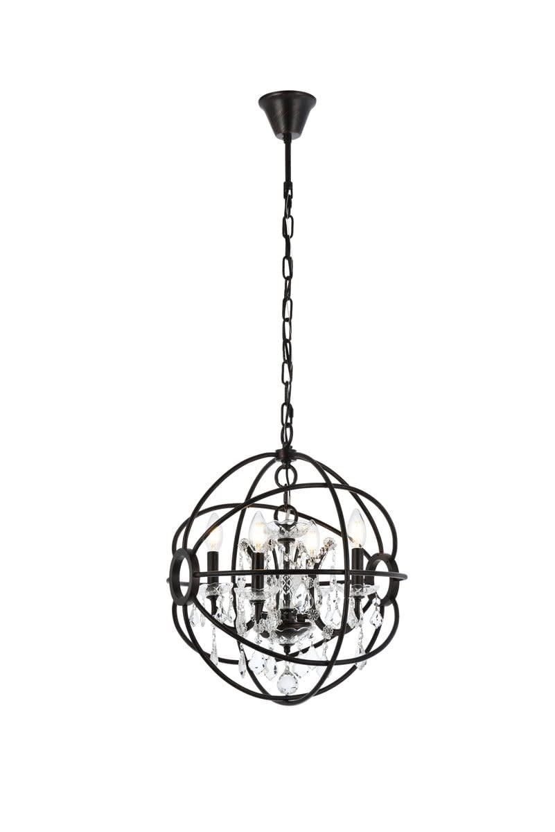Elegant Lighting Geneva Collection 4-Light Pendant Lamp with Royal Cut Crystals, Dark Bronze Finish