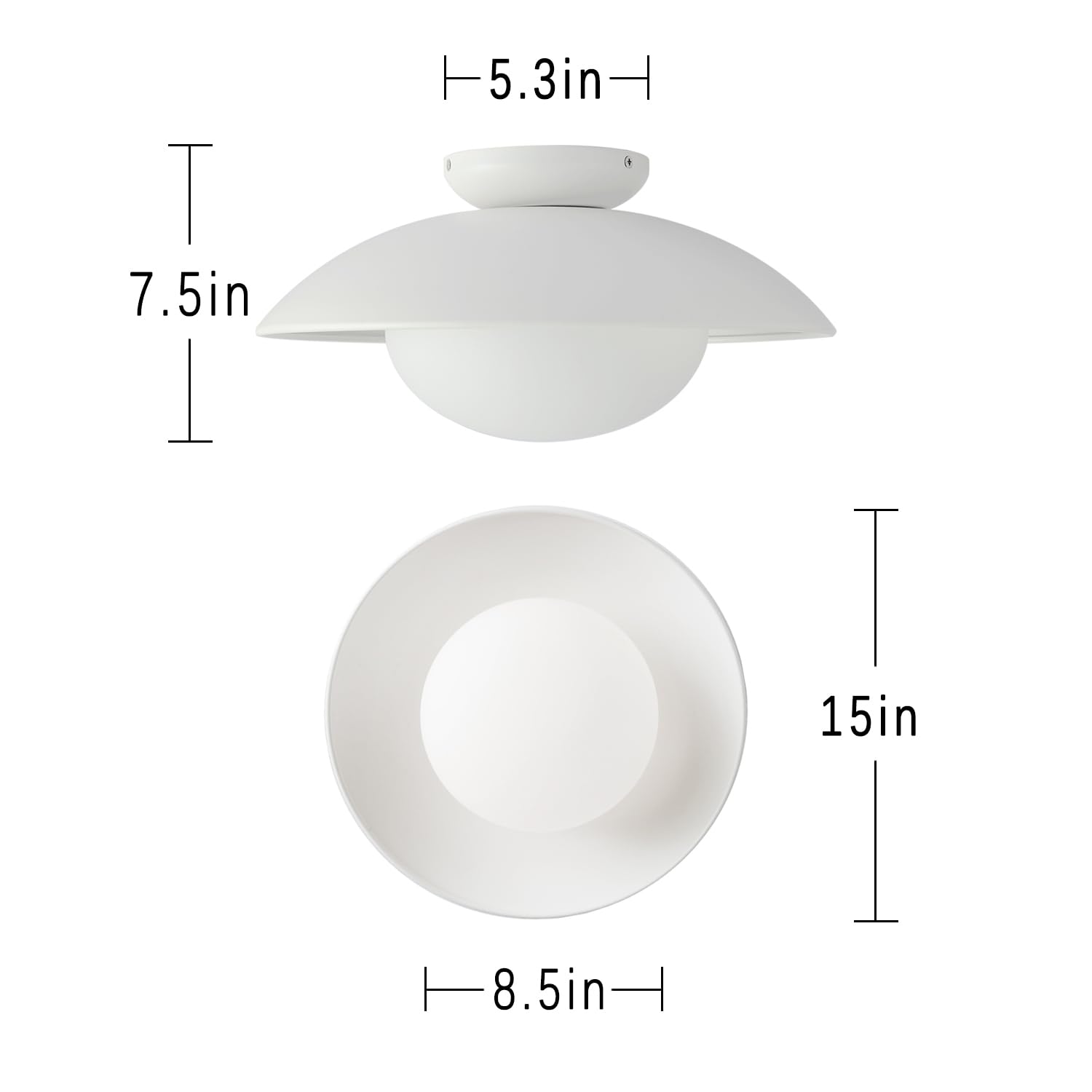 Pirxxiy 15in Soft White Semi Flush Mount Ceiling Light Fixture, Vintage Bowl Lampshade, Metal, Model FM001-SWH-L